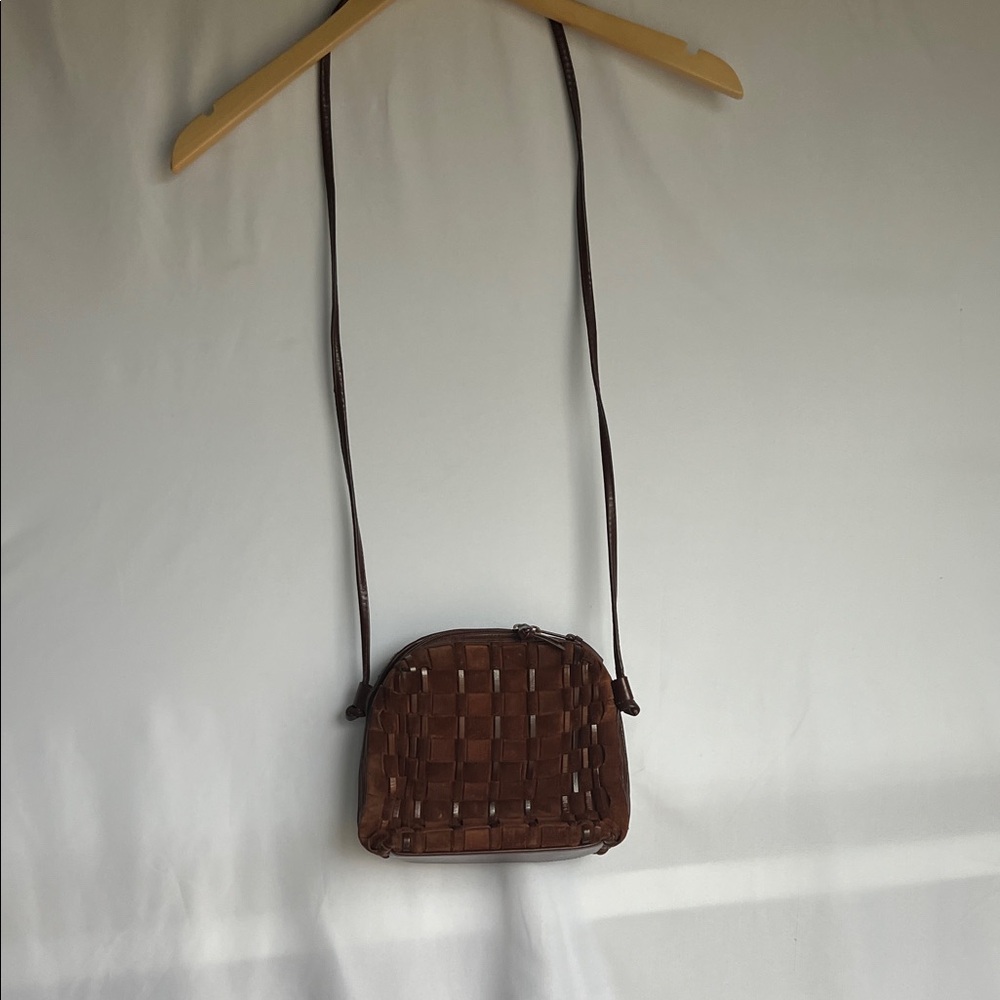 Brown Leather/Suede Woven Crossbody Bag